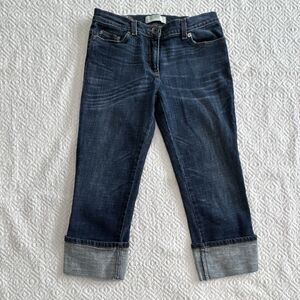 United Colors of Benetton Women's Dark Wash Stretch Cuffed Capri Jeans Sz 6
